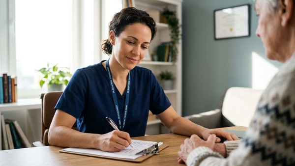 A dedicated professional clinician carefully writes detailed observation notes while supervising a therapy session in Suffolk.