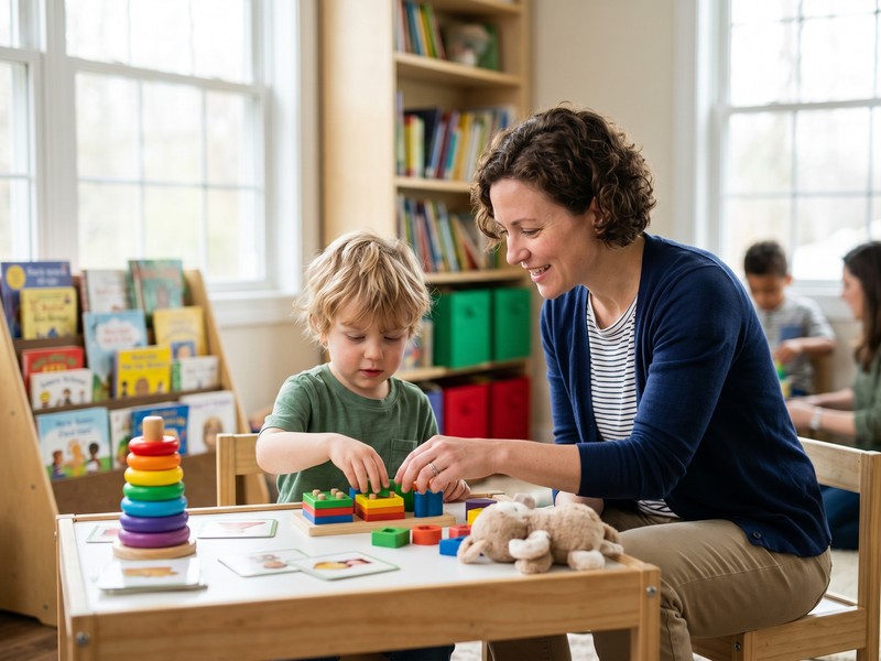 A behavior analyst completes a gentle skills assessment with a young child to shape an individualized ABA therapy plan.
