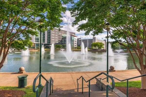 The fountains at City Center in Oyster Point, a Newport News gathering place near the families CareWorks ABA serves.