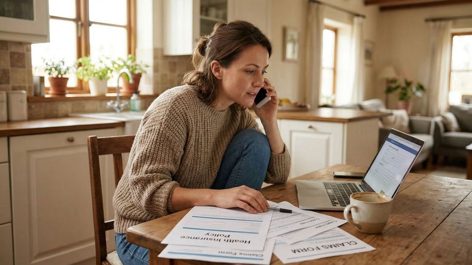 A focused parent carefully reviews ABA therapy insurance paperwork alongside a CareWorks care coordinator.