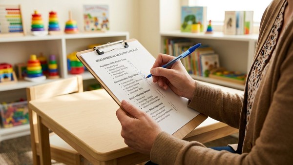 A CareWorks BCBA reviews early development milestone tracking with a parent during a Foundations program planning session.